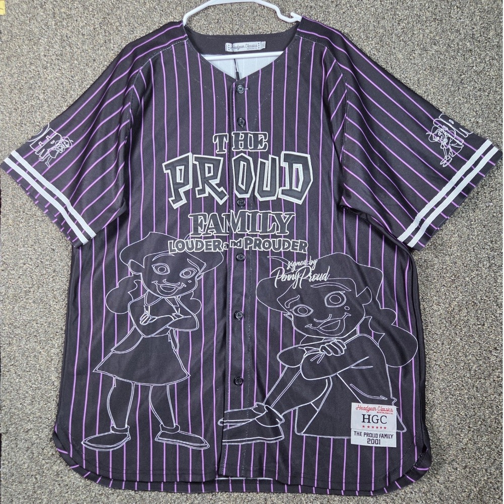 Headgear Classics Baseball Jersey Mens 3XL Black The Proud Family Pinstripe NWT